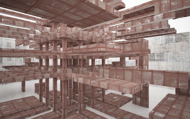 シートの錆びた金属建築背景の空の滑らかな抽象的な部屋のインテリア