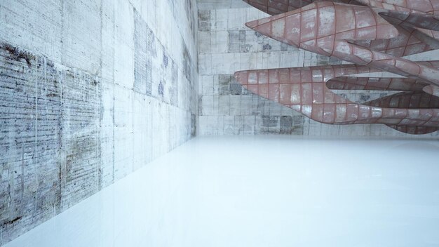 Empty smooth abstract room interior of sheets rusted metal and brown concrete Architectural