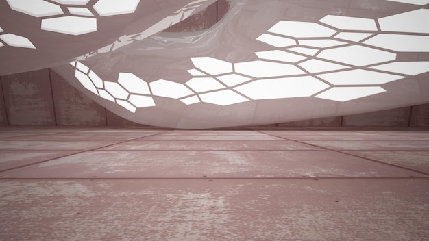 シートの錆びた金属建築背景 3 d の空の滑らかな抽象的な部屋白いインテリア