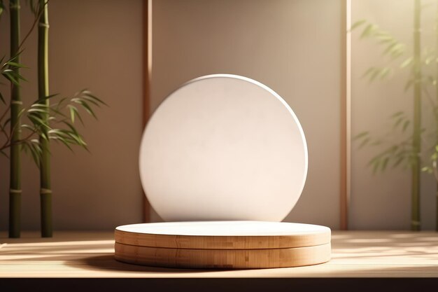 Пустой гладкий белый круглый каменный подиум на солнечном свете из окна ИИ