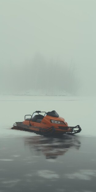 Empty Snowmobile In Foggy Cove Cinematic Still Shot