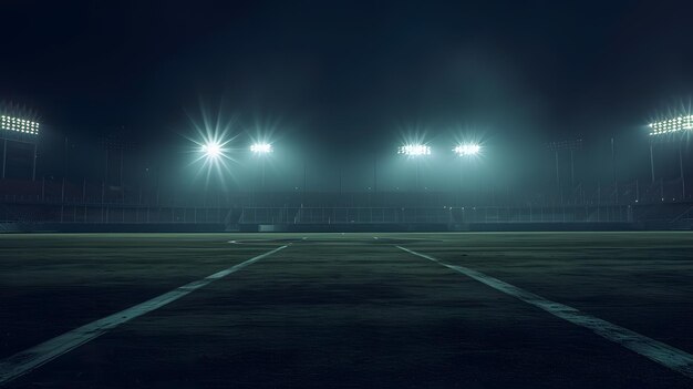 Empty Soccer Field at Night With Flood Lights