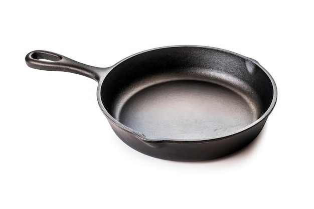 Empty space in cast iron pan isolated on white background top view with copy space