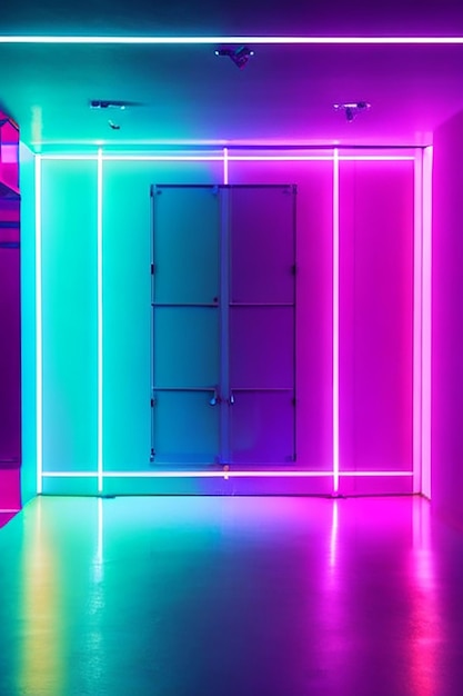 Empty space Floor and wall background with neon colored tone