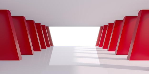 Empty space interior with red column 3d rendering