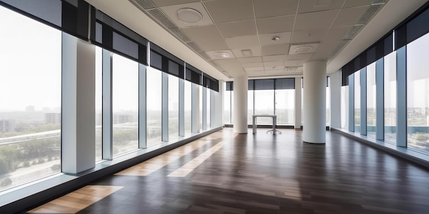 Empty space in office with large window overlooking city center Generative AI AIG18