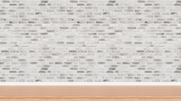 Empty Space with wooden floor on brick wall background 3D rendering