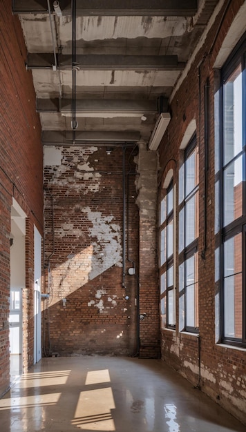 Empty Spacious Apartment Room Brick Wall