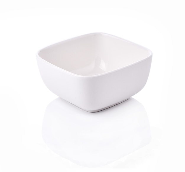 Empty square bowl on white background