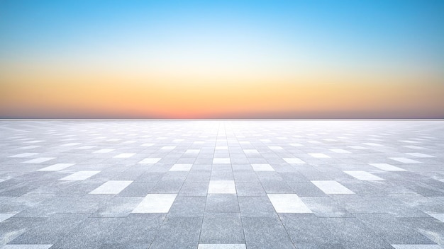 Empty square brick square and clean and bright sky background, car advertising background.