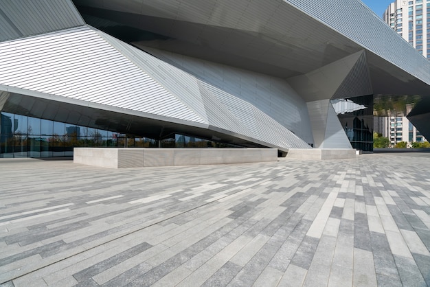 Empty square floor and modern architecture in Taiyuan, Shanxi Province, China