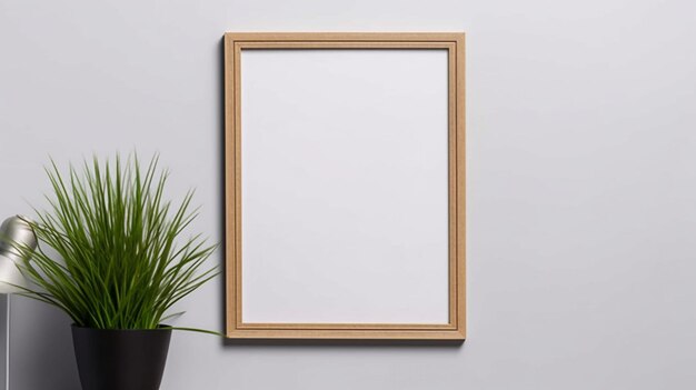 an empty square frame mockup hanging on a white wall AI generated