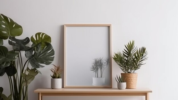 Photo empty square frame mockup in modern minimalist interior over white wall background generative ai