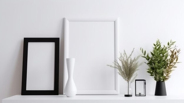 Empty square frame mockup in modern minimalist interior