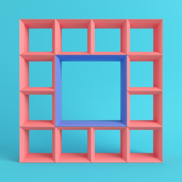 Empty square shelfs on bright blue background