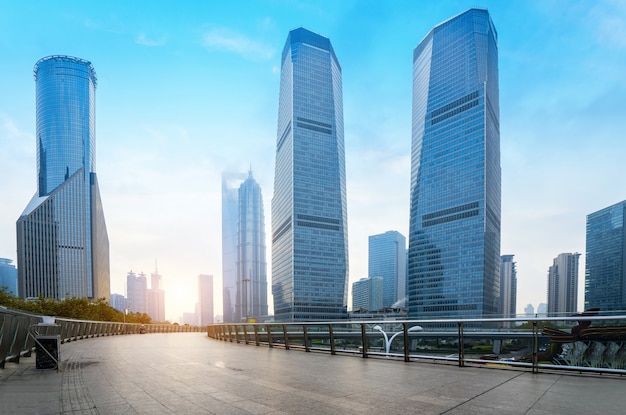 Empty square and skyscraper in Shanghai financial center, China