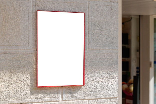 Empty square white poster red frame signboard side view of white mock-up