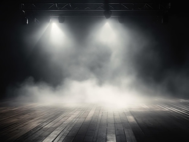 empty stage background podium scene spotlight backlight fog clouds smoke photo white