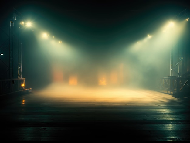 пустая сцена фон подиум сцена прожектор подсветка туман облака дым фото