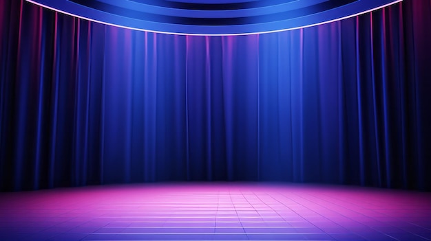 Empty stage background in purple color spotlights neon rays Abstract background of neon lines and rays AI generative