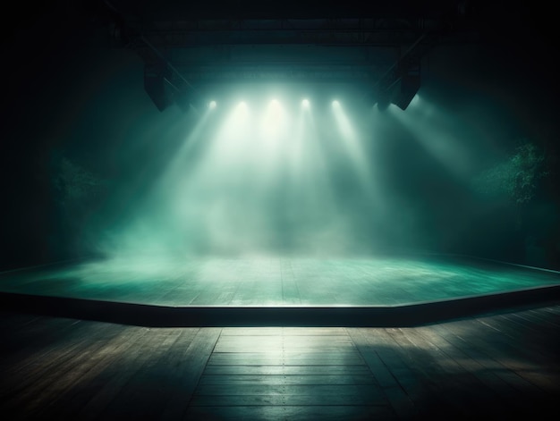 empty stage background scene spotlight rim light podium fog cloud concert dance floor green navy