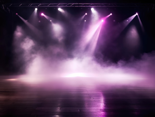 empty stage background scene spotlight rim light podium fog cloud concert dance floor purple