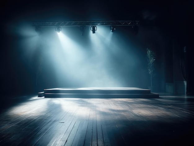 empty stage background scene spotlight rim light podium fog cloud concert dance floor