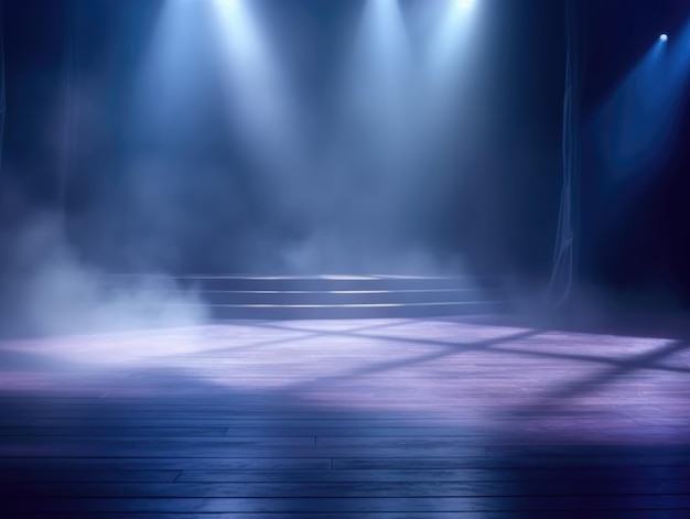 Photo empty stage background scene spotlight rim light podium fog cloud concert dance floor