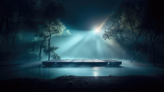 пустая сцена фон прожектор закулисье туман облака лучи света подиум сцена театр река