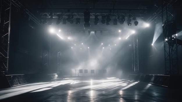 empty stage background spotlight backstage fog clouds light rays podium scene theatre white