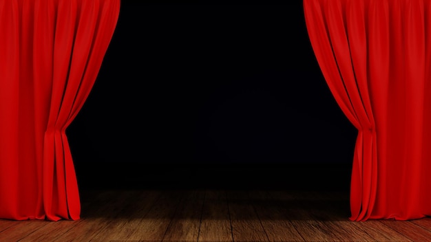 Empty Stage theater or opera with red curtain 3D rendering