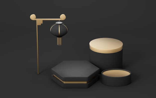 empty stage with chinese style background 3d rendering