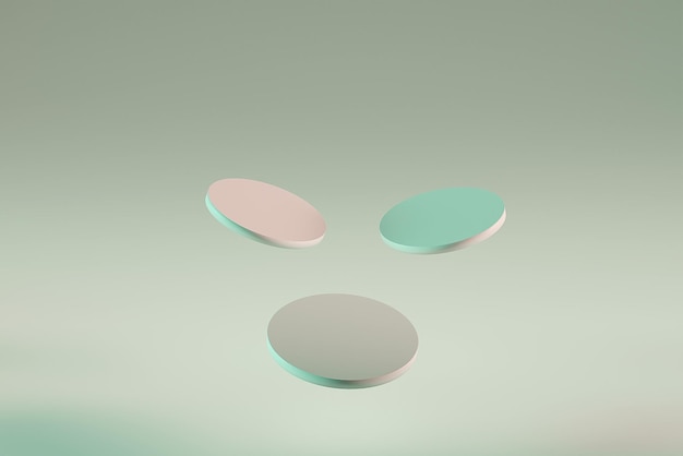 Empty stage with circle podiums colored background for presentation 3d render
