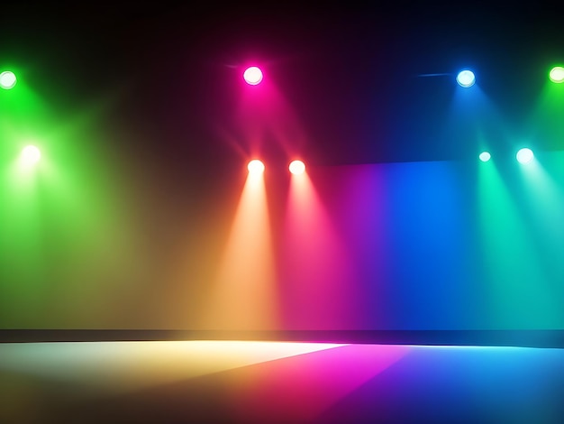 Photo empty stage with colorful spotlights scene lighting effects