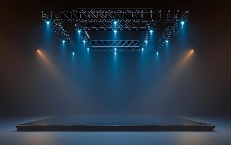 Photo empty stage with lighting equipment on a stage spotlight shines on the stage 3d rendering