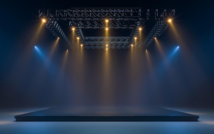 Photo empty stage with lighting equipment on a stage spotlight shines on the stage 3d rendering