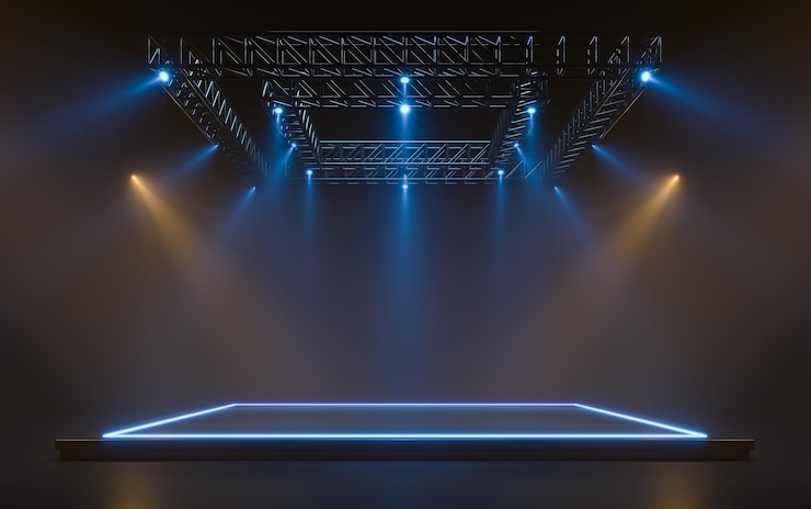 Photo empty stage with lighting equipment on a stage spotlight shines on the stage 3d rendering