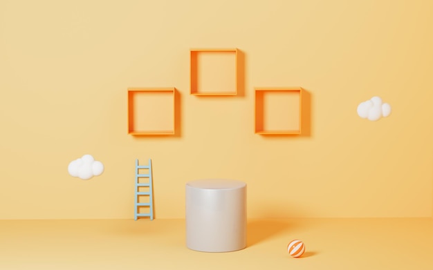 Empty stage with orange background 3d rendering