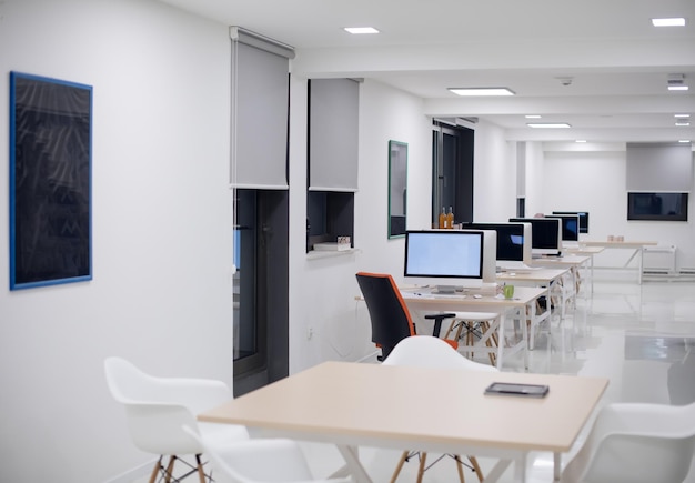 empty  startup office interior with modern computers and furniture