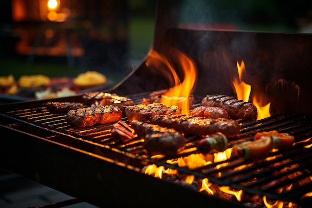 공허한 강철 바베큐 BBQ 그릴 그레이트와 불타는 불과 연기가 검은 배경 요리