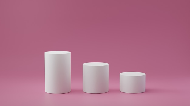 Empty steps cylinder on pastel pink background. 3D rendering.