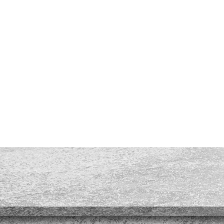 Photo empty stone table top on isolated white, template mock up for display of product.