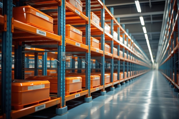 Empty Storage Racks in mega store with perspective