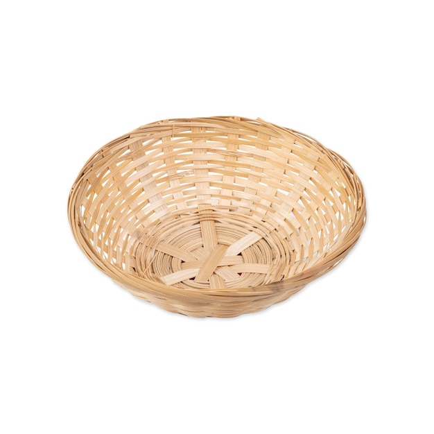 Empty straw basket isolated over white background