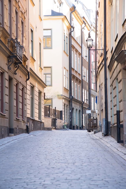 Empty street in old town gamla stan stockholm