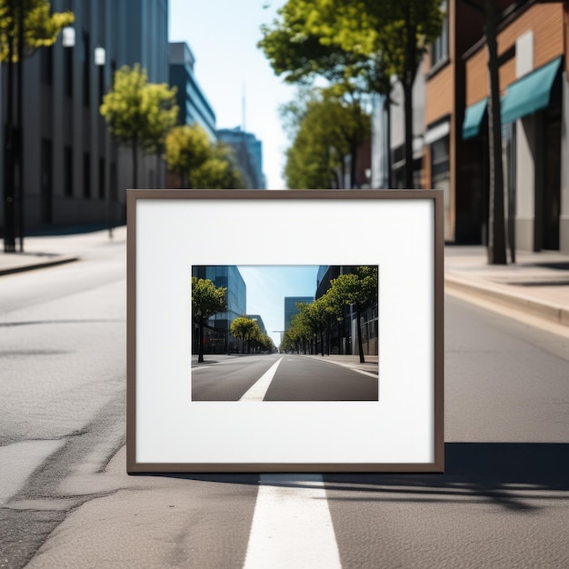 empty street view with a picture frame