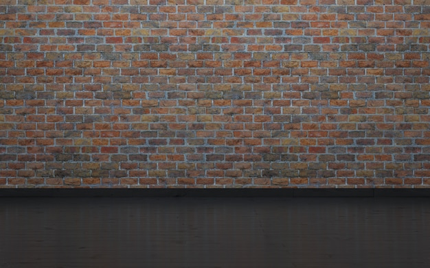 Empty studio, brick wall and parquet floor of laminated wood.