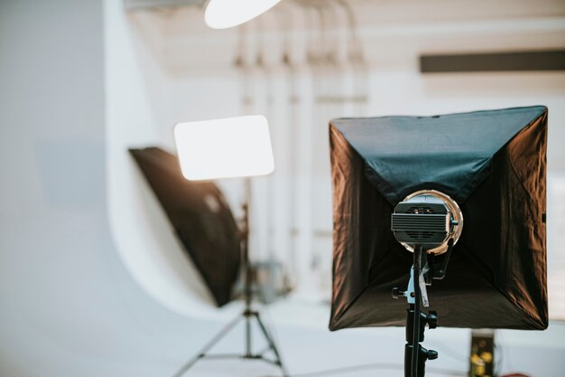 Empty studio with photography lighting