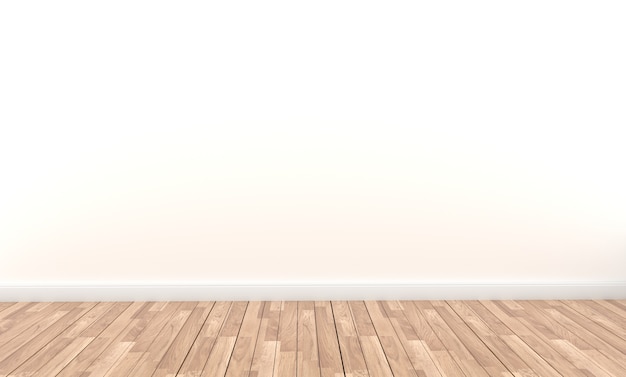 Empty style - Wooden floor on White wall background. 3D rendering