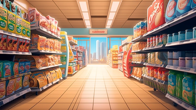 空のスーパーマーケットとショッピングカート